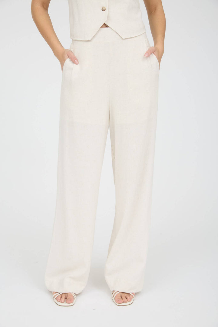 Oatmeal Wide Leg Linen Pants