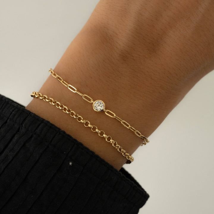 Bezel Charm Paperclip Bracelet in Gold and Silver