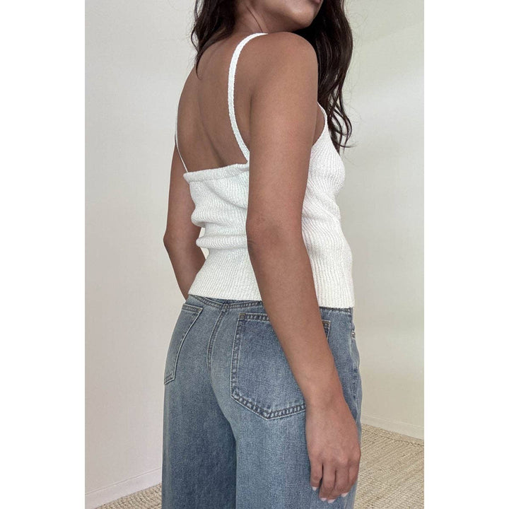 Cream Knit V Neck Spaghetti Strap Cami