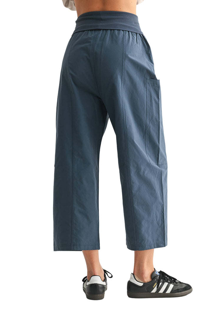 Navy Wide Leg Cropped Pants