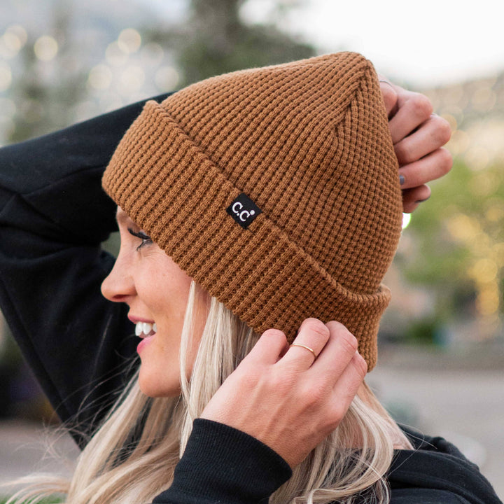CC Beanie Waffle Knit - Available in Dark Melange Grey, Black, Navy and Brown