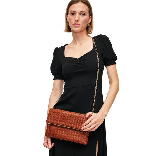 Light Chocolate Woven Clutch