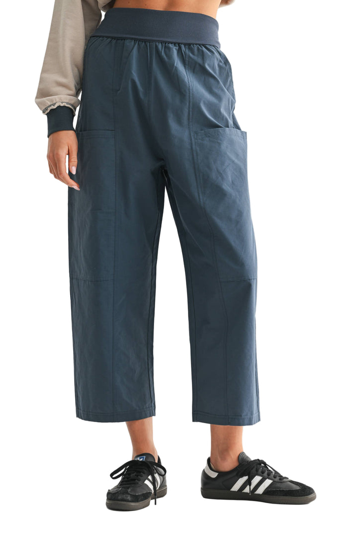 Navy Wide Leg Cropped Pants