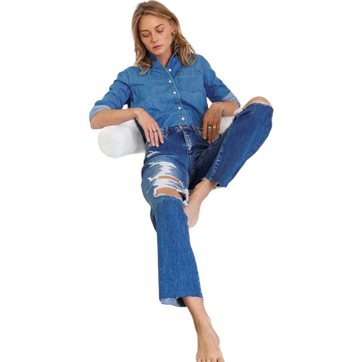 Distressed High Rise Ankle Relaxed Straight