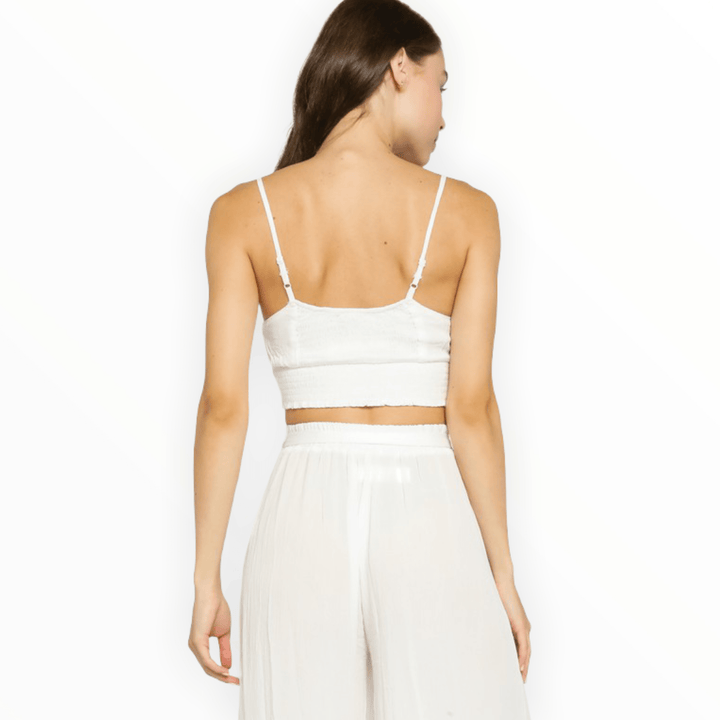 White cropped smocked tank top