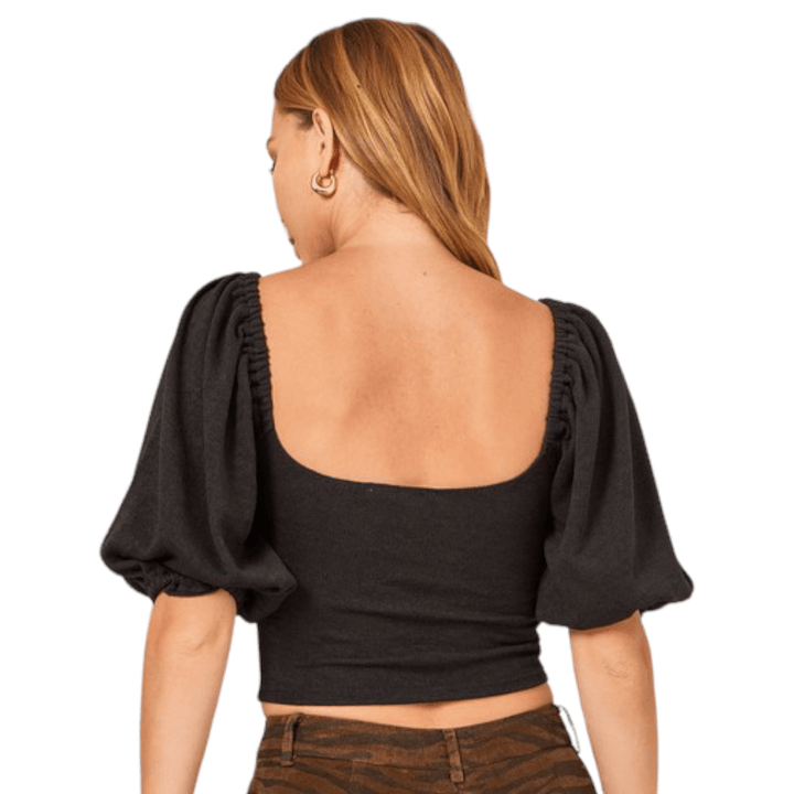 Square Neck Puff Sleeve Knit Top