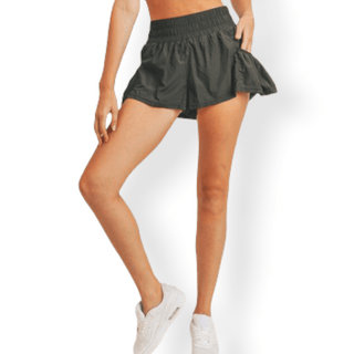 High-Waisted Smocked Elastic Flirty Active Shorts
